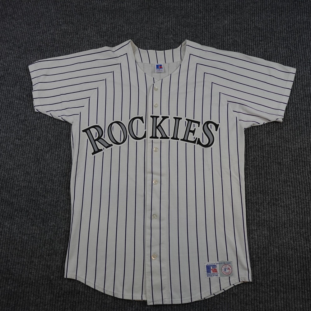 Vintage Colorado Rockies Jersey Mens Medium White MLB Baseball Russell 90s